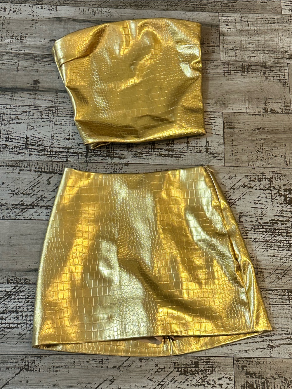 CULTNAKED Metallic Gold Croc-Embossed Kids Skirt